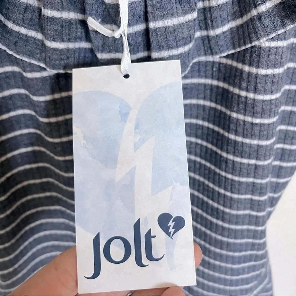 Jolt Ruffled Round Neck Sleeveless Striped Tank Top Women’s Blue Size Medium
